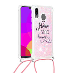 Silicone Candy Rubber TPU Bling-Bling Soft Case Cover with Lanyard Strap S02 for Samsung Galaxy A30 Mixed