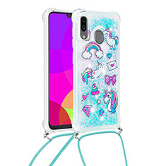 Silicone Candy Rubber TPU Bling-Bling Soft Case Cover with Lanyard Strap S02 for Samsung Galaxy A30 Sky Blue