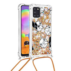 Silicone Candy Rubber TPU Bling-Bling Soft Case Cover with Lanyard Strap S02 for Samsung Galaxy A31 Gold