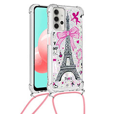 Silicone Candy Rubber TPU Bling-Bling Soft Case Cover with Lanyard Strap S02 for Samsung Galaxy A32 5G Mixed