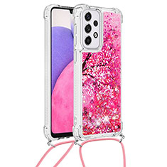 Silicone Candy Rubber TPU Bling-Bling Soft Case Cover with Lanyard Strap S02 for Samsung Galaxy A33 5G Hot Pink
