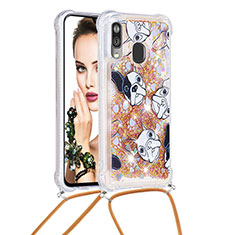 Silicone Candy Rubber TPU Bling-Bling Soft Case Cover with Lanyard Strap S02 for Samsung Galaxy A40 Gold