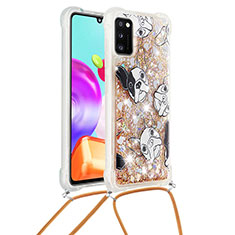 Silicone Candy Rubber TPU Bling-Bling Soft Case Cover with Lanyard Strap S02 for Samsung Galaxy A41 Gold