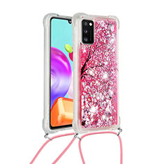 Silicone Candy Rubber TPU Bling-Bling Soft Case Cover with Lanyard Strap S02 for Samsung Galaxy A41 Hot Pink
