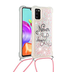 Silicone Candy Rubber TPU Bling-Bling Soft Case Cover with Lanyard Strap S02 for Samsung Galaxy A41 Mixed