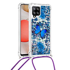 Silicone Candy Rubber TPU Bling-Bling Soft Case Cover with Lanyard Strap S02 for Samsung Galaxy A42 5G Blue