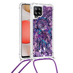 Silicone Candy Rubber TPU Bling-Bling Soft Case Cover with Lanyard Strap S02 for Samsung Galaxy A42 5G Purple