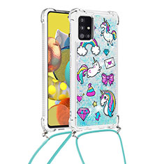 Silicone Candy Rubber TPU Bling-Bling Soft Case Cover with Lanyard Strap S02 for Samsung Galaxy A51 5G Sky Blue