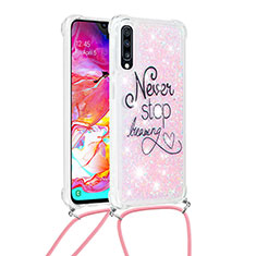Silicone Candy Rubber TPU Bling-Bling Soft Case Cover with Lanyard Strap S02 for Samsung Galaxy A70S Mixed