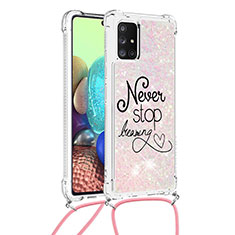 Silicone Candy Rubber TPU Bling-Bling Soft Case Cover with Lanyard Strap S02 for Samsung Galaxy A71 4G A715 Mixed