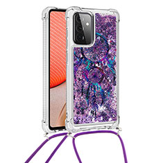 Silicone Candy Rubber TPU Bling-Bling Soft Case Cover with Lanyard Strap S02 for Samsung Galaxy A72 4G Purple