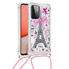 Silicone Candy Rubber TPU Bling-Bling Soft Case Cover with Lanyard Strap S02 for Samsung Galaxy A72 5G Mixed