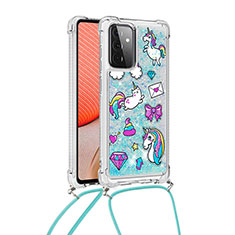Silicone Candy Rubber TPU Bling-Bling Soft Case Cover with Lanyard Strap S02 for Samsung Galaxy A72 5G Sky Blue