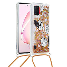 Silicone Candy Rubber TPU Bling-Bling Soft Case Cover with Lanyard Strap S02 for Samsung Galaxy A81 Gold