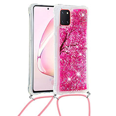 Silicone Candy Rubber TPU Bling-Bling Soft Case Cover with Lanyard Strap S02 for Samsung Galaxy A81 Hot Pink