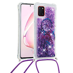Silicone Candy Rubber TPU Bling-Bling Soft Case Cover with Lanyard Strap S02 for Samsung Galaxy A81 Purple
