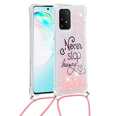 Silicone Candy Rubber TPU Bling-Bling Soft Case Cover with Lanyard Strap S02 for Samsung Galaxy A91 Mixed
