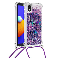 Silicone Candy Rubber TPU Bling-Bling Soft Case Cover with Lanyard Strap S02 for Samsung Galaxy M01 Core Purple