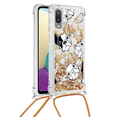 Silicone Candy Rubber TPU Bling-Bling Soft Case Cover with Lanyard Strap S02 for Samsung Galaxy M02 Gold