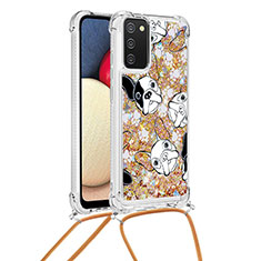 Silicone Candy Rubber TPU Bling-Bling Soft Case Cover with Lanyard Strap S02 for Samsung Galaxy M02s Gold