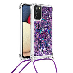 Silicone Candy Rubber TPU Bling-Bling Soft Case Cover with Lanyard Strap S02 for Samsung Galaxy M02s Purple