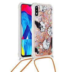 Silicone Candy Rubber TPU Bling-Bling Soft Case Cover with Lanyard Strap S02 for Samsung Galaxy M10 Gold