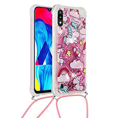 Silicone Candy Rubber TPU Bling-Bling Soft Case Cover with Lanyard Strap S02 for Samsung Galaxy M10 Red