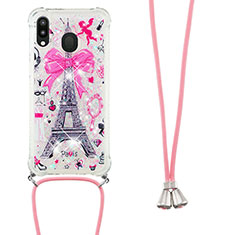 Silicone Candy Rubber TPU Bling-Bling Soft Case Cover with Lanyard Strap S02 for Samsung Galaxy M20 Mixed