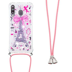Silicone Candy Rubber TPU Bling-Bling Soft Case Cover with Lanyard Strap S02 for Samsung Galaxy M30 Mixed