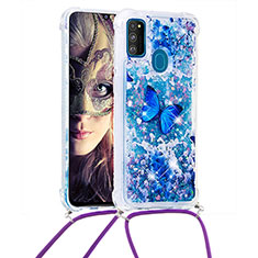Silicone Candy Rubber TPU Bling-Bling Soft Case Cover with Lanyard Strap S02 for Samsung Galaxy M30s Blue