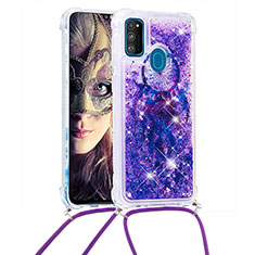 Silicone Candy Rubber TPU Bling-Bling Soft Case Cover with Lanyard Strap S02 for Samsung Galaxy M30s Purple