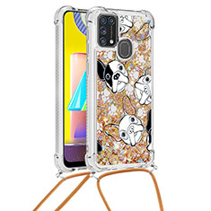 Silicone Candy Rubber TPU Bling-Bling Soft Case Cover with Lanyard Strap S02 for Samsung Galaxy M31 Gold