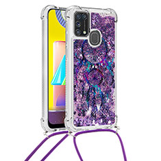 Silicone Candy Rubber TPU Bling-Bling Soft Case Cover with Lanyard Strap S02 for Samsung Galaxy M31 Purple