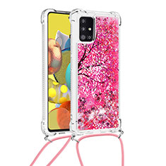Silicone Candy Rubber TPU Bling-Bling Soft Case Cover with Lanyard Strap S02 for Samsung Galaxy M40S Hot Pink