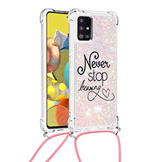 Silicone Candy Rubber TPU Bling-Bling Soft Case Cover with Lanyard Strap S02 for Samsung Galaxy M40S Mixed