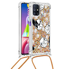 Silicone Candy Rubber TPU Bling-Bling Soft Case Cover with Lanyard Strap S02 for Samsung Galaxy M51 Gold