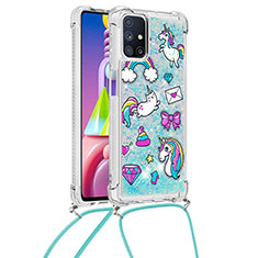 Silicone Candy Rubber TPU Bling-Bling Soft Case Cover with Lanyard Strap S02 for Samsung Galaxy M51 Sky Blue