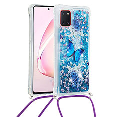 Silicone Candy Rubber TPU Bling-Bling Soft Case Cover with Lanyard Strap S02 for Samsung Galaxy M60s Blue