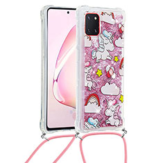 Silicone Candy Rubber TPU Bling-Bling Soft Case Cover with Lanyard Strap S02 for Samsung Galaxy M60s Red