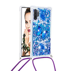Silicone Candy Rubber TPU Bling-Bling Soft Case Cover with Lanyard Strap S02 for Samsung Galaxy Note 10 Plus 5G Blue