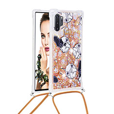 Silicone Candy Rubber TPU Bling-Bling Soft Case Cover with Lanyard Strap S02 for Samsung Galaxy Note 10 Plus 5G Gold