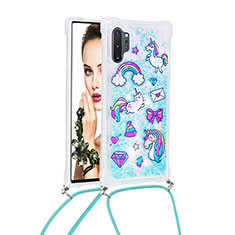Silicone Candy Rubber TPU Bling-Bling Soft Case Cover with Lanyard Strap S02 for Samsung Galaxy Note 10 Plus 5G Sky Blue