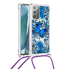 Silicone Candy Rubber TPU Bling-Bling Soft Case Cover with Lanyard Strap S02 for Samsung Galaxy Note 20 5G Blue