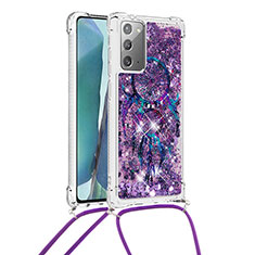 Silicone Candy Rubber TPU Bling-Bling Soft Case Cover with Lanyard Strap S02 for Samsung Galaxy Note 20 5G Purple
