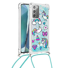 Silicone Candy Rubber TPU Bling-Bling Soft Case Cover with Lanyard Strap S02 for Samsung Galaxy Note 20 5G Sky Blue