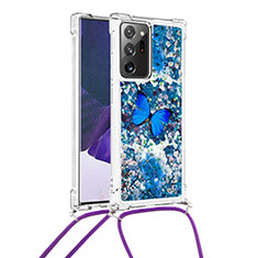 Silicone Candy Rubber TPU Bling-Bling Soft Case Cover with Lanyard Strap S02 for Samsung Galaxy Note 20 Ultra 5G Blue