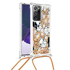 Silicone Candy Rubber TPU Bling-Bling Soft Case Cover with Lanyard Strap S02 for Samsung Galaxy Note 20 Ultra 5G Gold