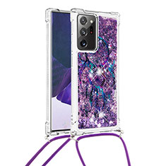 Silicone Candy Rubber TPU Bling-Bling Soft Case Cover with Lanyard Strap S02 for Samsung Galaxy Note 20 Ultra 5G Purple