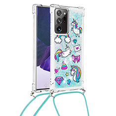 Silicone Candy Rubber TPU Bling-Bling Soft Case Cover with Lanyard Strap S02 for Samsung Galaxy Note 20 Ultra 5G Sky Blue
