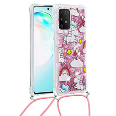 Silicone Candy Rubber TPU Bling-Bling Soft Case Cover with Lanyard Strap S02 for Samsung Galaxy S10 Lite Red